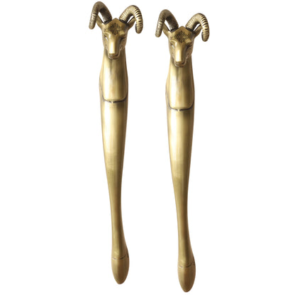 Brass-Finished Aluminum Door Handle With Sheep Head Design Door Handle, Height - 33.02 cm