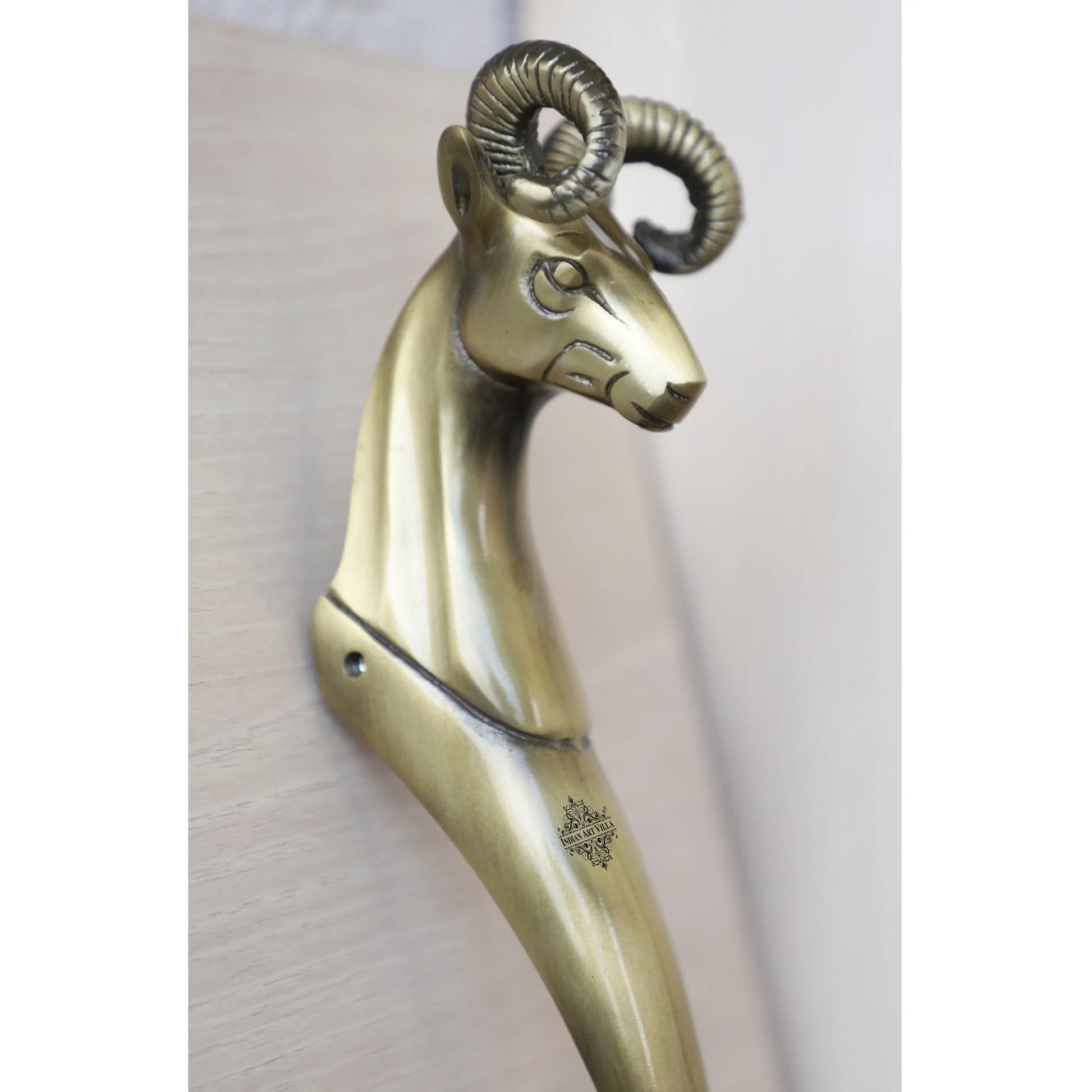 Brass-Finished Aluminum Door Handle With Sheep Head Design Door Handle, Height - 33.02 cm