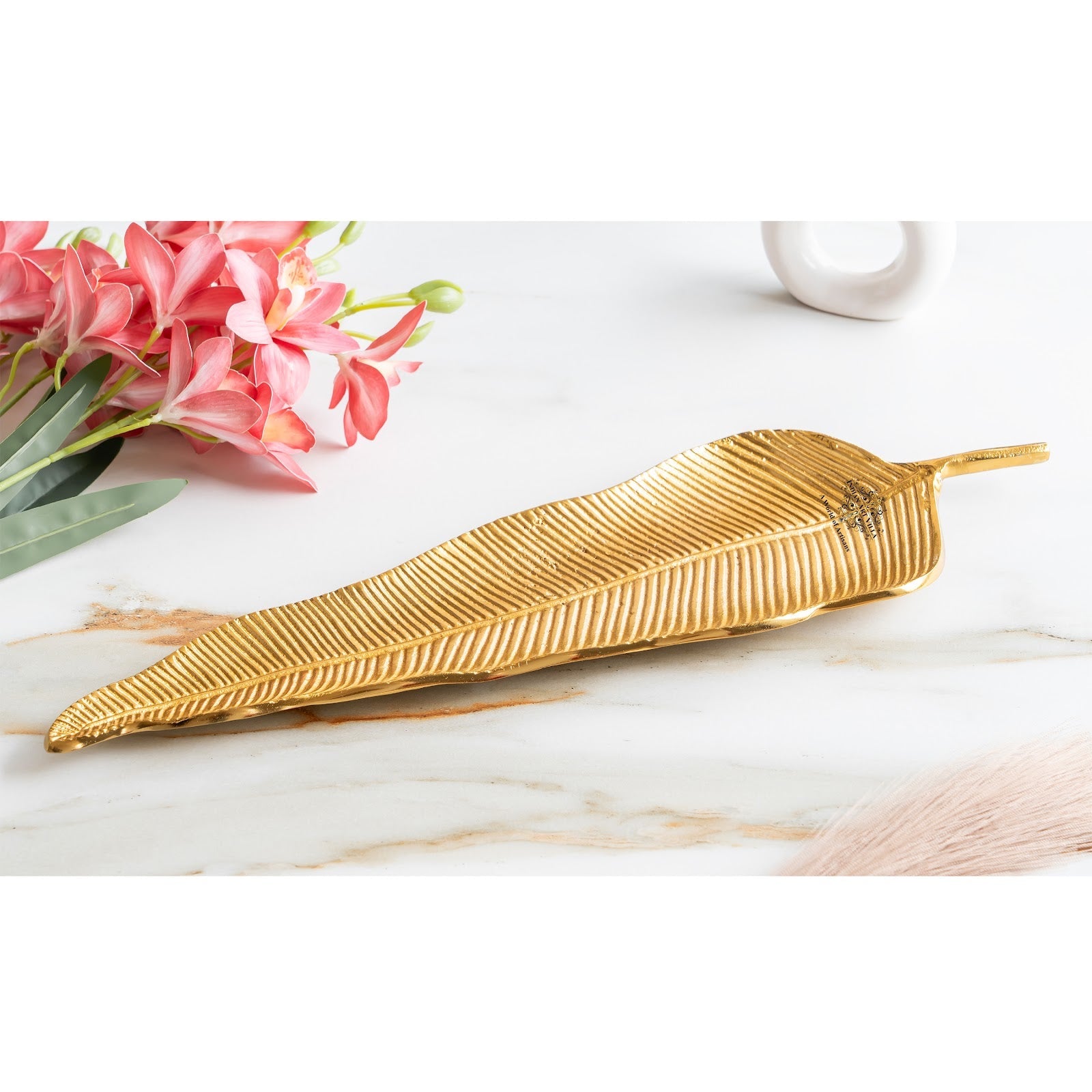 Brass  Antique Lacquer Matte Finish Tray with Leaf Design Platter, 51 cm –  Perfect For Festivals & Special Occasions