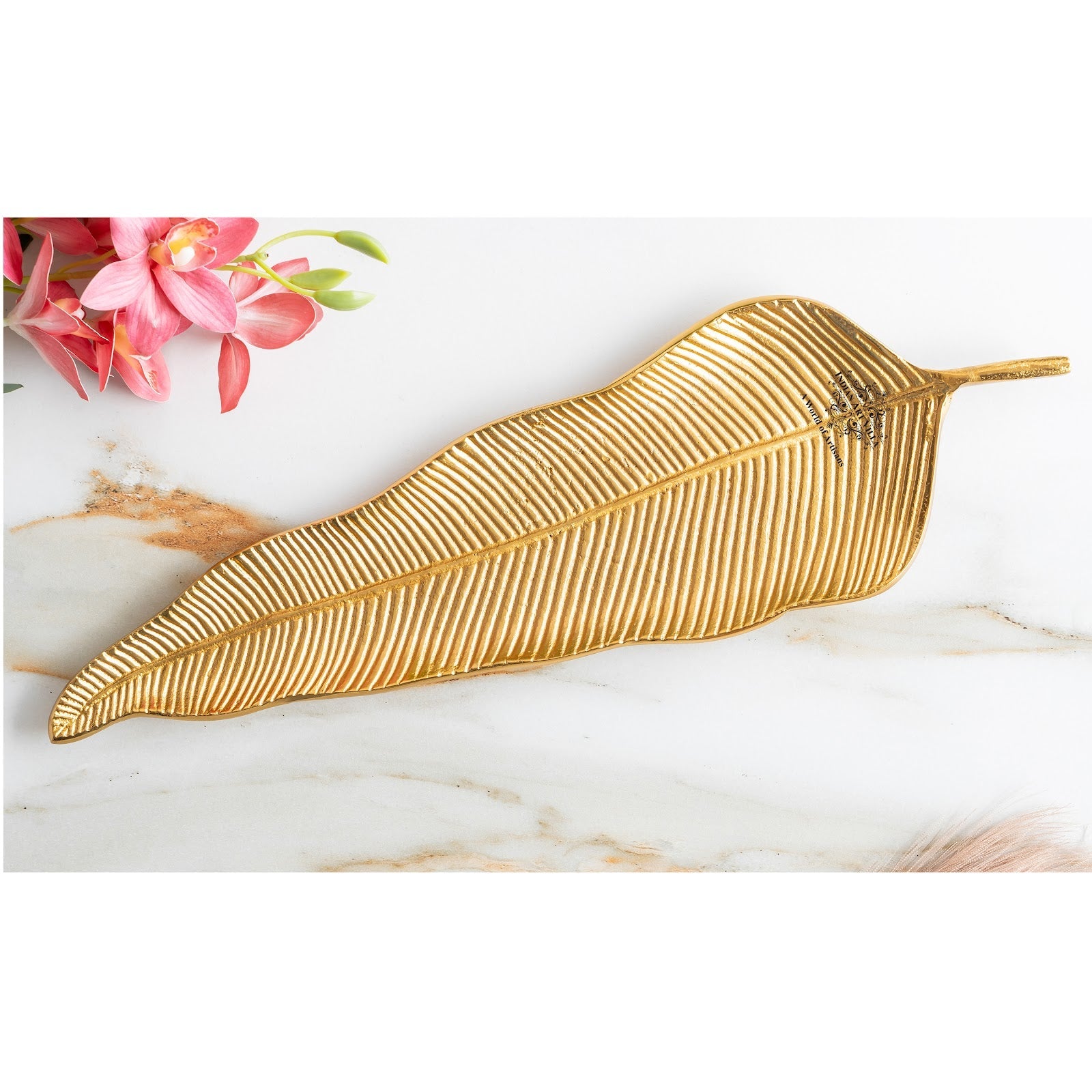 Brass  Antique Lacquer Matte Finish Tray with Leaf Design Platter, 51 cm –  Perfect For Festivals & Special Occasions