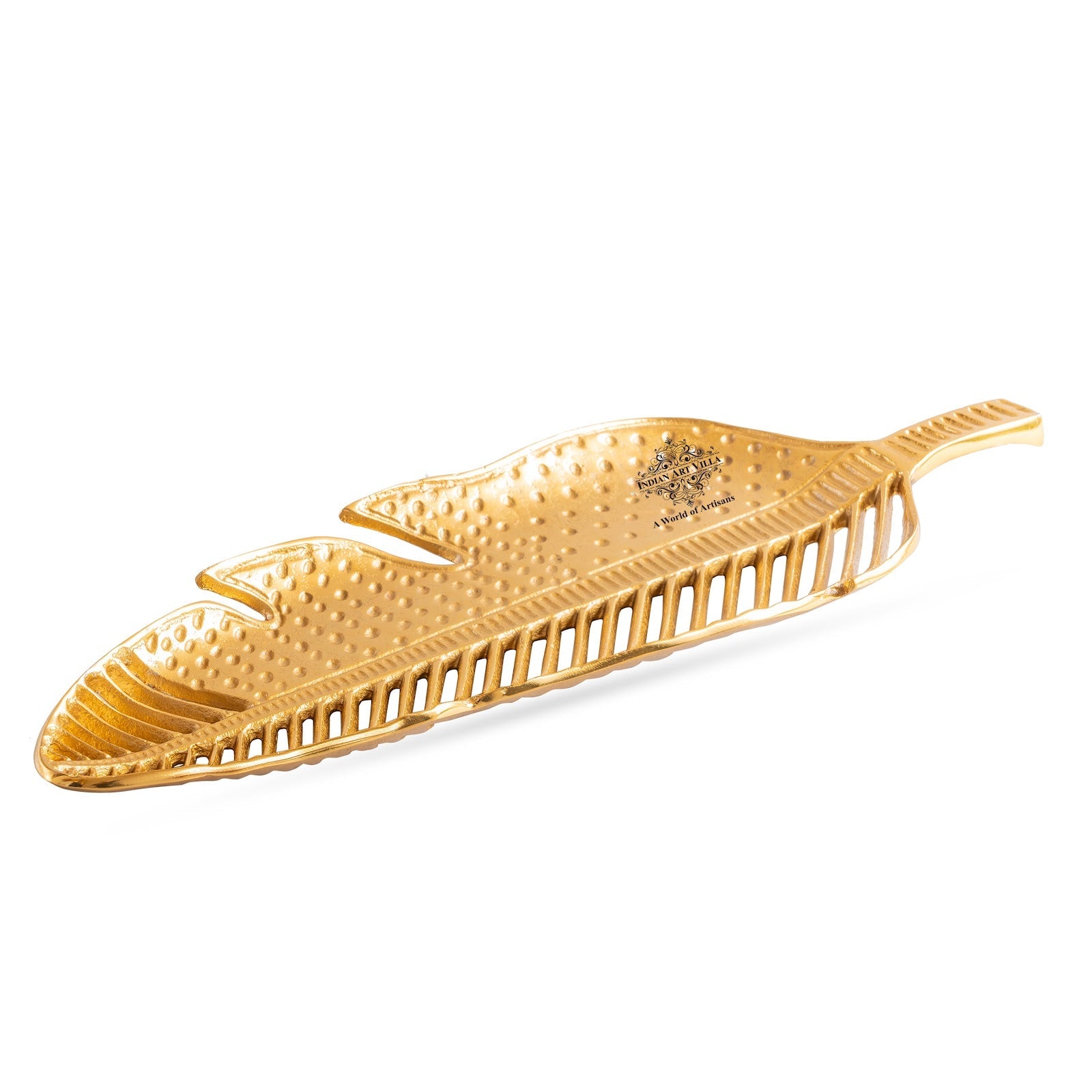 Brass & Antique Lacquer Matt Finish Leaf With Cutting Design Decorative Tray, – Elegant Display Tray, Home Décor Accent, Table Centerpiece