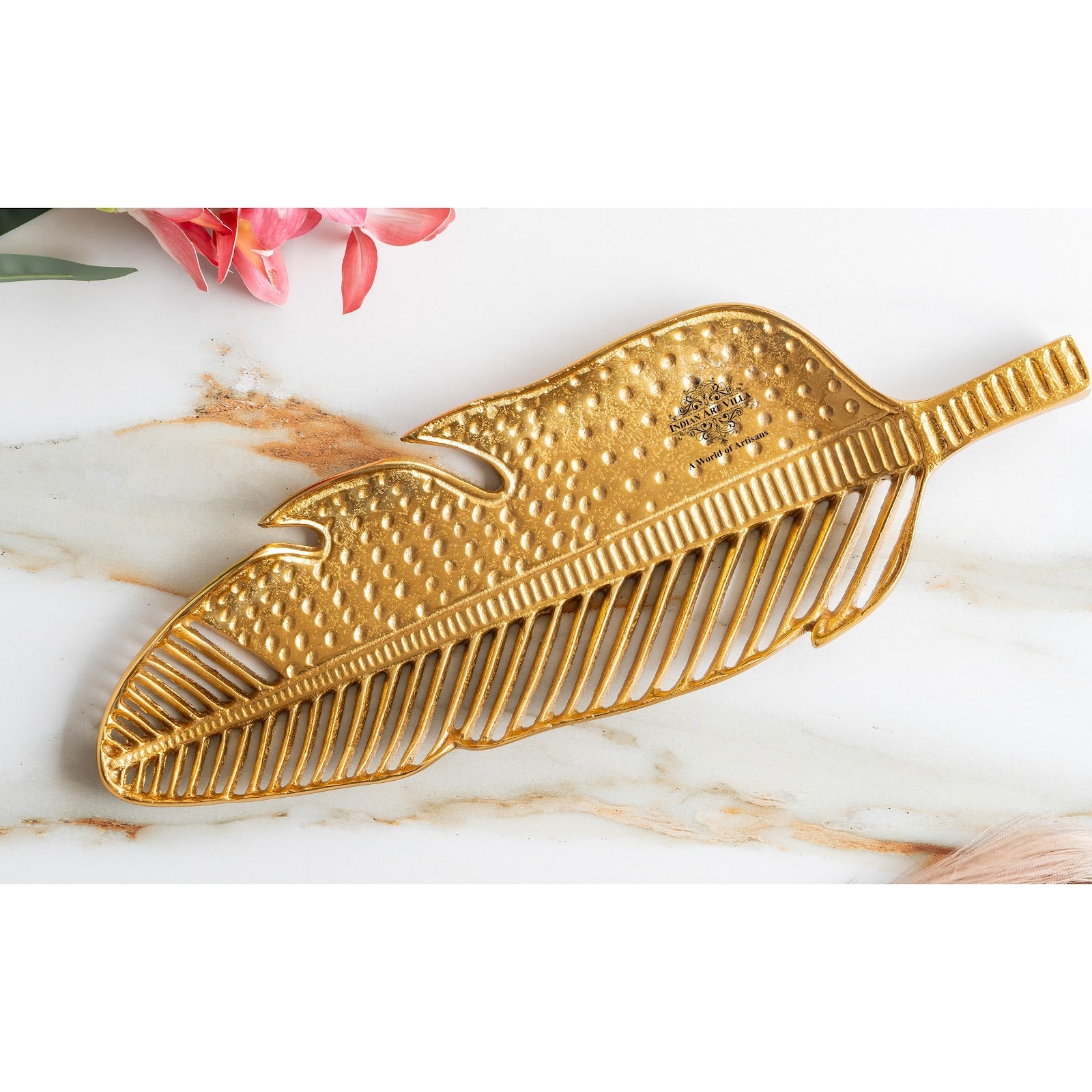 Brass & Antique Lacquer Matt Finish Leaf With Cutting Design Decorative Tray, – Elegant Display Tray, Home Décor Accent, Table Centerpiece