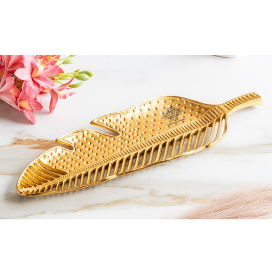 Brass & Antique Lacquer Matt Finish Leaf With Cutting Design Decorative Tray, – Elegant Display Tray, Home Décor Accent, Table Centerpiece
