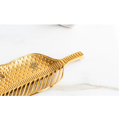 Brass & Antique Lacquer Matt Finish Leaf With Cutting Design Decorative Tray, – Elegant Display Tray, Home Décor Accent, Table Centerpiece