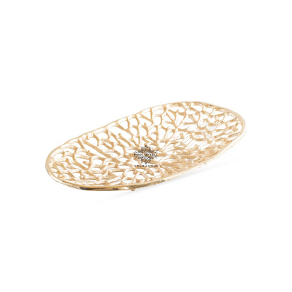 Gold Finish Antique Lacquer Matte Finish Decorative Tray – 47 cm Oval Shape, Cutting Design