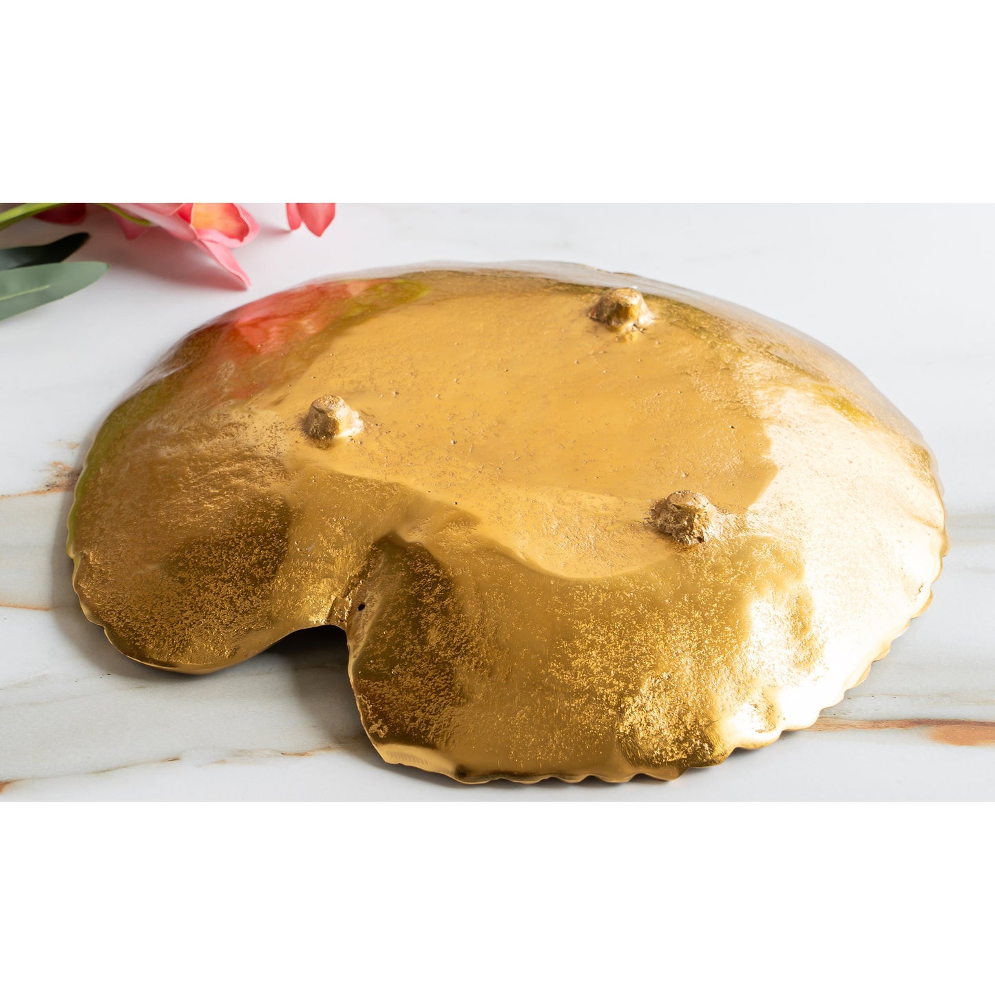 Gold Finish Antique Lacquer Matte Lotus Leaf Design Decorative Platter, Elegant Tableware for Home Decor