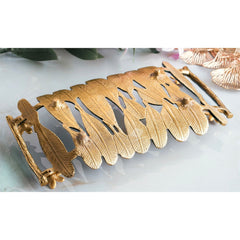 Brass Finish Banana Leaf Design Decorative Tray – Green & Gold Rectangular Serving Tray, Multi-Purpose Organizer for Home, Festive Décor, and Gifting
