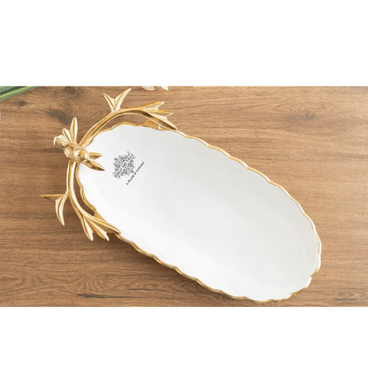 Brass Finish Decorative Serving Platter with Bird Design – 43 CM Oval Shape, Elegant Tableware for Home, Kitchen, Parties, Weddings, and Gifting