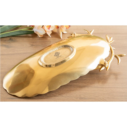 Brass Finish Decorative Serving Platter with Bird Design – 43 CM Oval Shape, Elegant Tableware for Home, Kitchen, Parties, Weddings, and Gifting