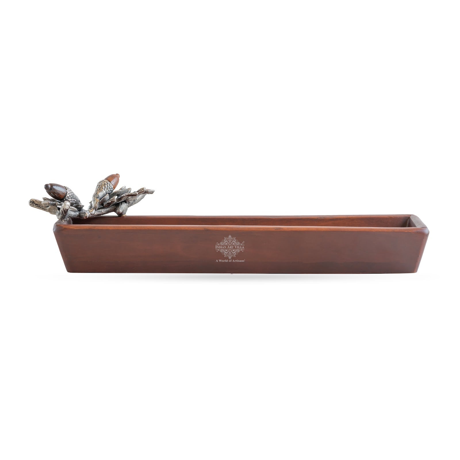 Wooden Rectangle Platter Tray – 14.6 Inch, Flower & Leaf Design, Elegant Wooden Serving Tray for Dining, Home Decor, Kitchen, and Gifting