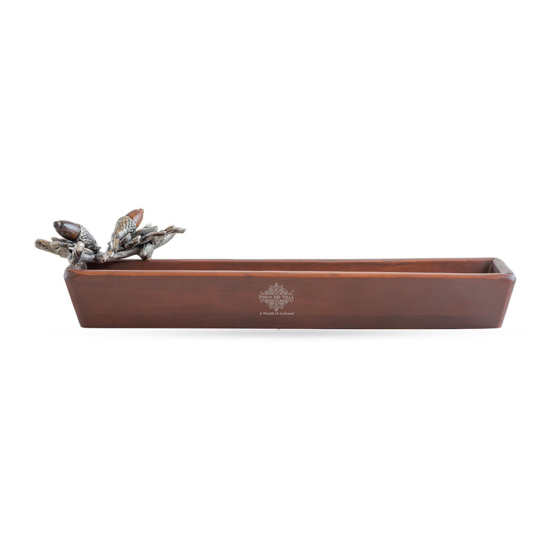 Wooden Rectangle Platter Tray – 14.6 Inch, Flower & Leaf Design, Elegant Wooden Serving Tray for Dining, Home Decor, Kitchen, and Gifting