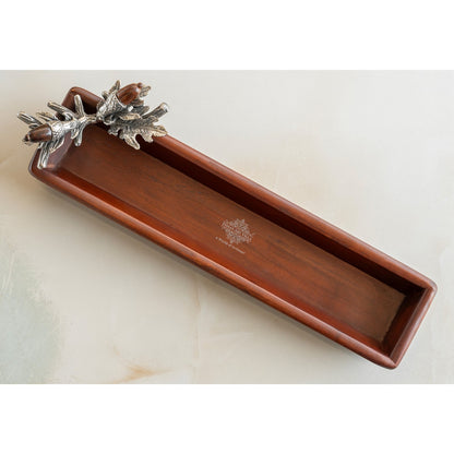 Wooden Rectangle Platter Tray – 14.6 Inch, Flower & Leaf Design, Elegant Wooden Serving Tray for Dining, Home Decor, Kitchen, and Gifting