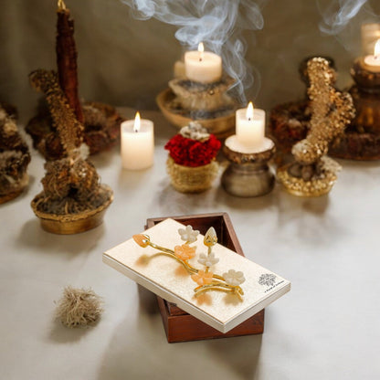 Wooden Decorative Box with Silver-Plated Leaf and Flower Design