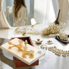 Wooden Decorative Box with Silver-Plated Leaf and Flower Design