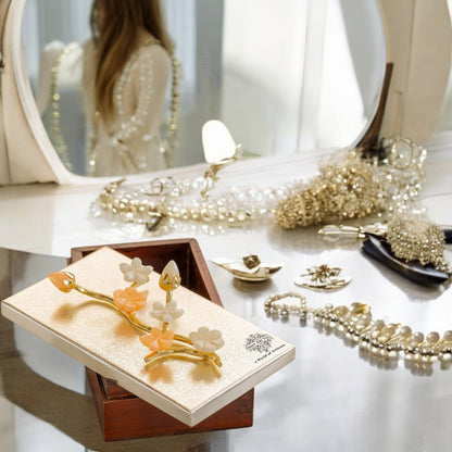 Wooden Decorative Box with Silver-Plated Leaf and Flower Design