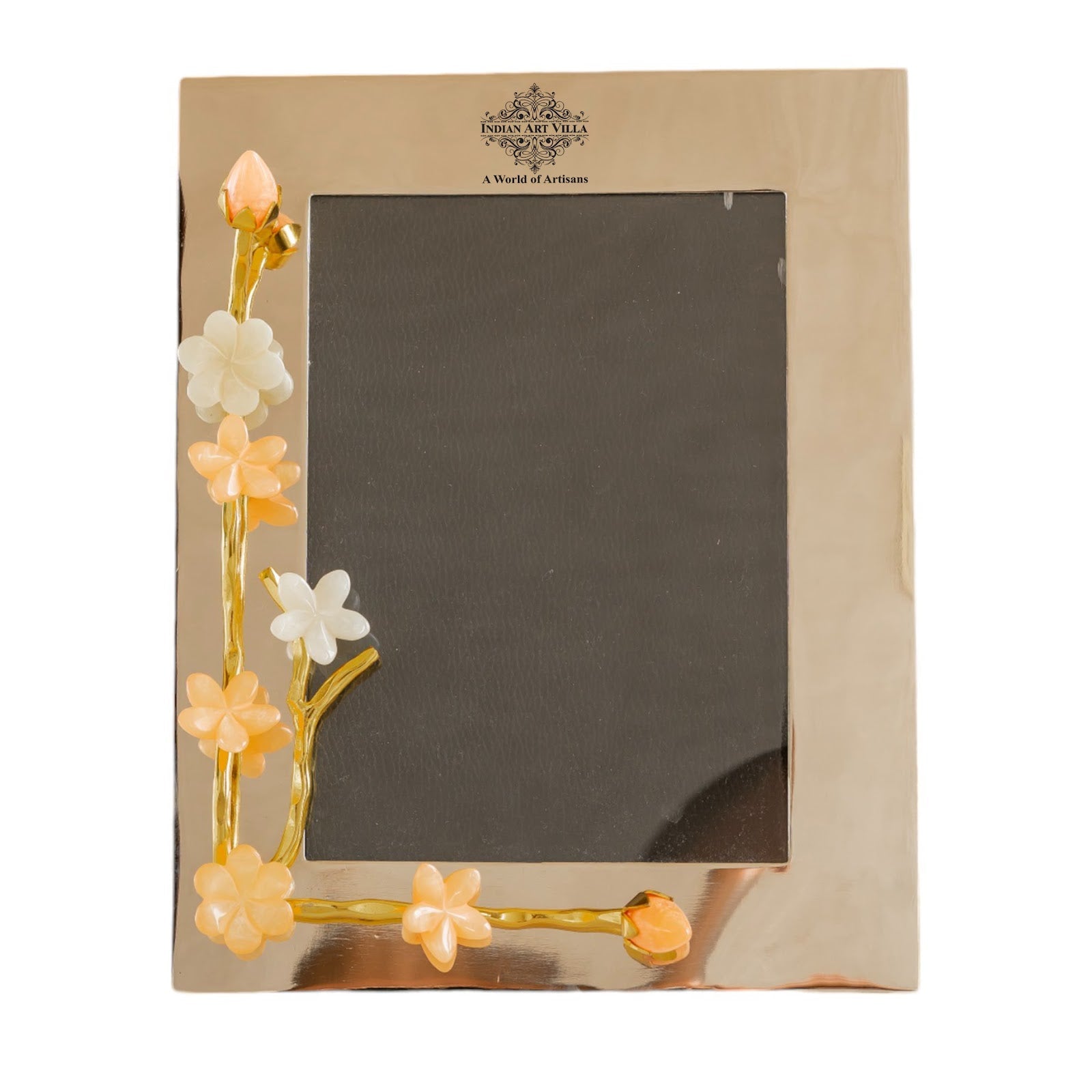 Silver Plated Photo Frame, Lotus Bird Flowers Design, 9.5x7.5 Inches Frame for 7x5 Photo Size, Ideal for Home Décor