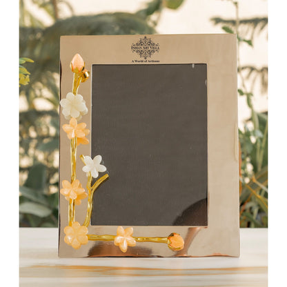 Silver Plated Photo Frame, Lotus Bird Flowers Design, 9.5x7.5 Inches Frame for 7x5 Photo Size, Ideal for Home Décor