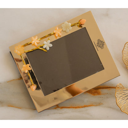 Silver Plated Photo Frame, Lotus Bird Flowers Design, 9.5x7.5 Inches Frame for 7x5 Photo Size, Ideal for Home Décor