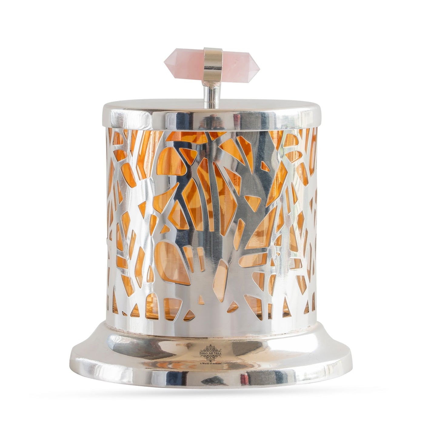 Silver Plated Brass & Glass Jali Cutting Dry Fruit Box, Oval Shaped Decorative Chocolate & Dry Fruit Storage Box