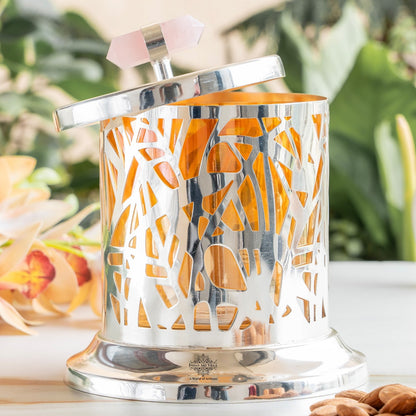 Silver Plated Brass & Glass Jali Cutting Dry Fruit Box, Oval Shaped Decorative Chocolate & Dry Fruit Storage Box