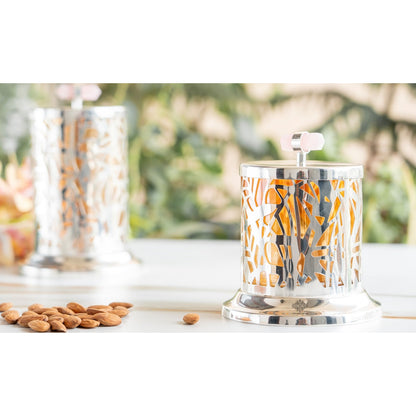 Silver Plated Brass & Glass Jali Cutting Dry Fruit Box, Oval Shaped Decorative Chocolate & Dry Fruit Storage Box