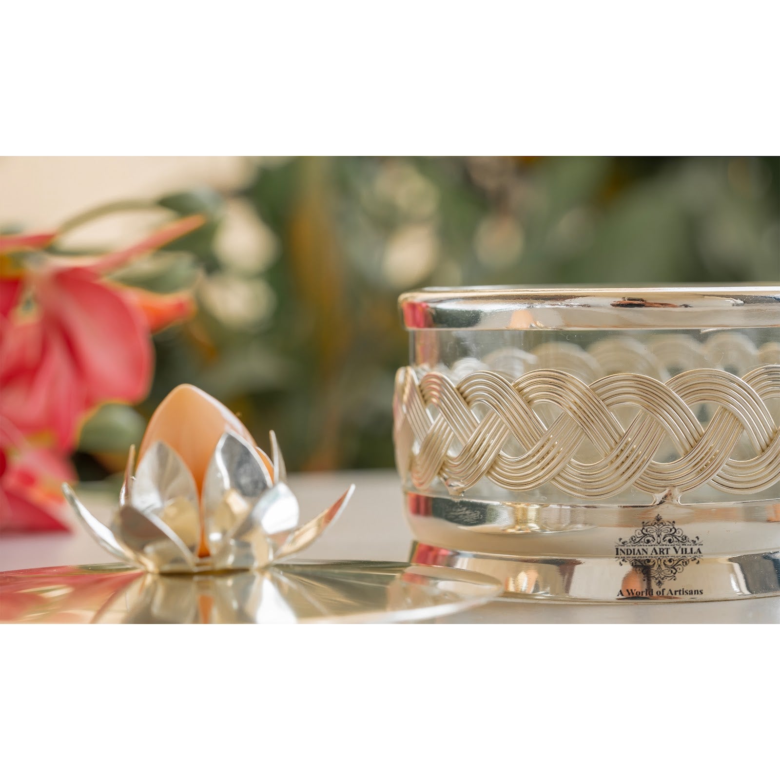 Silver-Plated Dry Fruit Box with Lotus Flower Design Knob – 6 Inches, Decorative Storage Container for Multi-purpose box