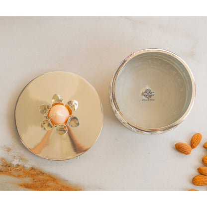 Silver-Plated Dry Fruit Box with Lotus Flower Design Knob – 6 Inches, Decorative Storage Container for Multi-purpose box