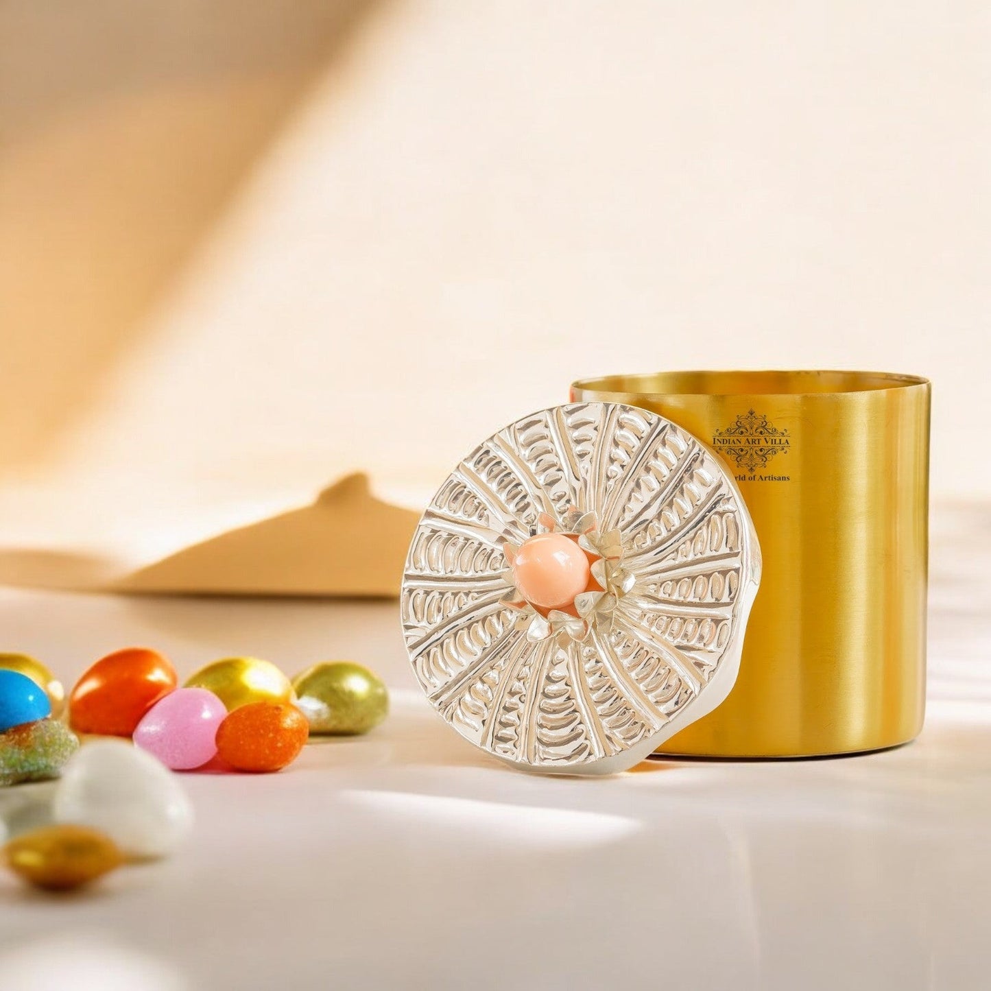 Silver-Plated & Brass Multipurpose Box with Lotus Design Lid, Gold & Silver Finish, Elegant Decorative Box for Dry Fruits, Sweets And Gifting