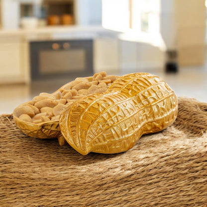 Gold Finish Peanut Design Decorative Box, Unique Storage for Dry Fruits