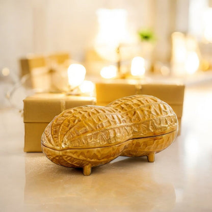 Gold Finish Peanut Design Decorative Box, Unique Storage for Dry Fruits