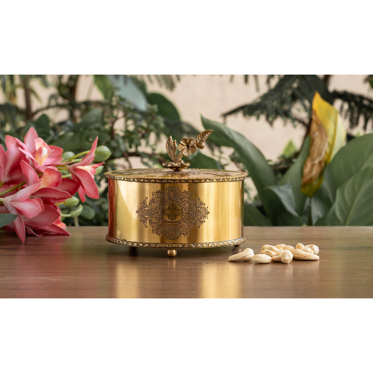 Brass Embossed Floral Design Decorative Dry Fruit Box