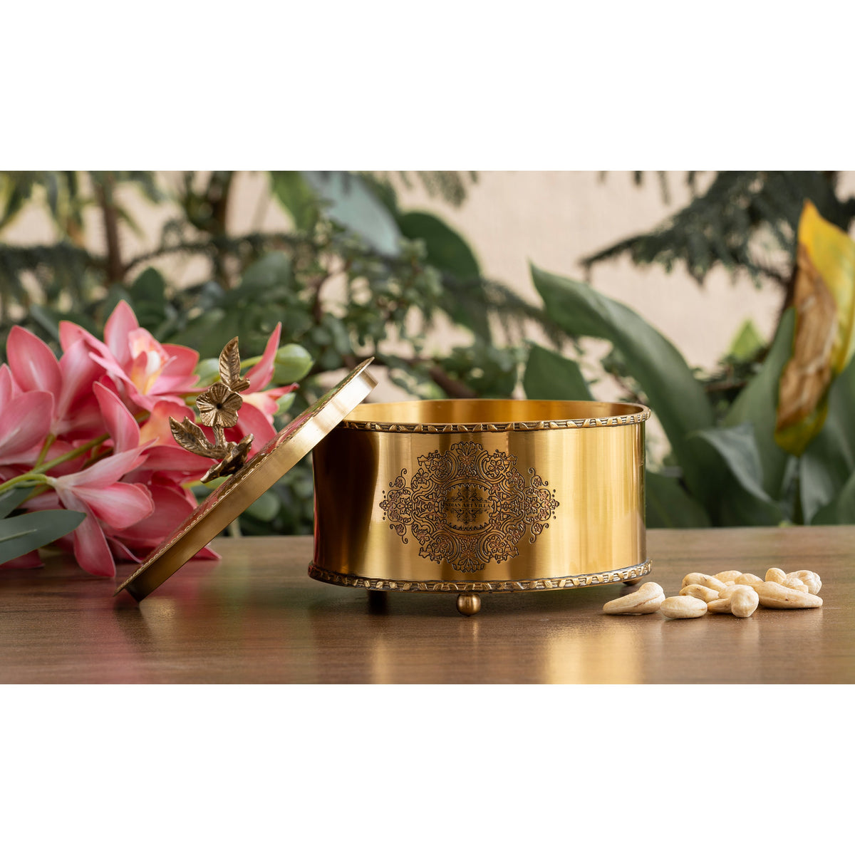 Brass Embossed Floral Design Decorative Dry Fruit Box