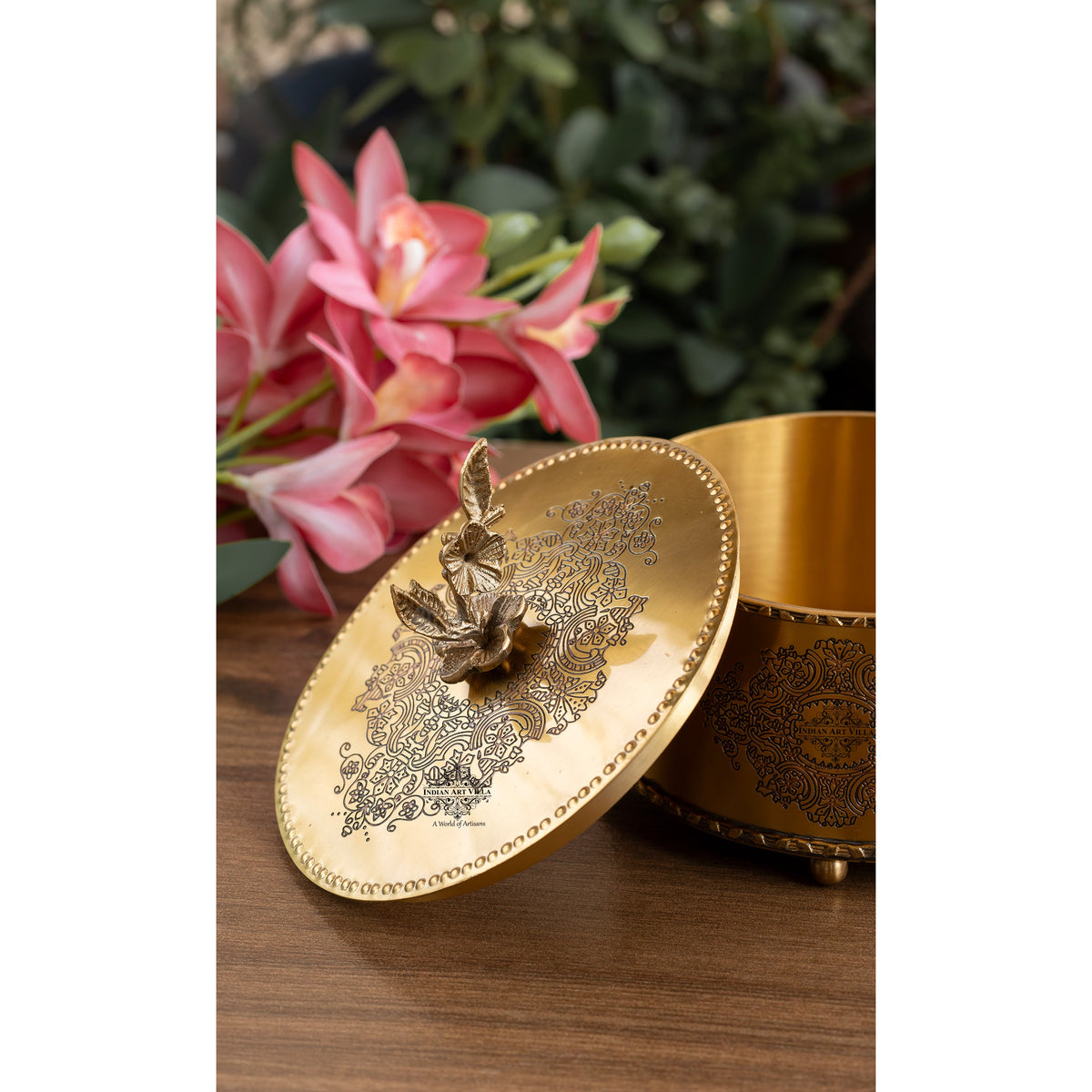 Brass Embossed Floral Design Decorative Dry Fruit Box