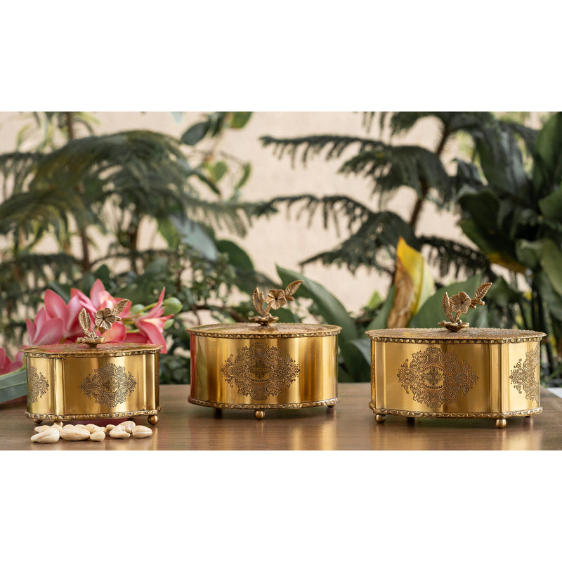 Brass Embossed Floral Design Decorative Dry Fruit Box