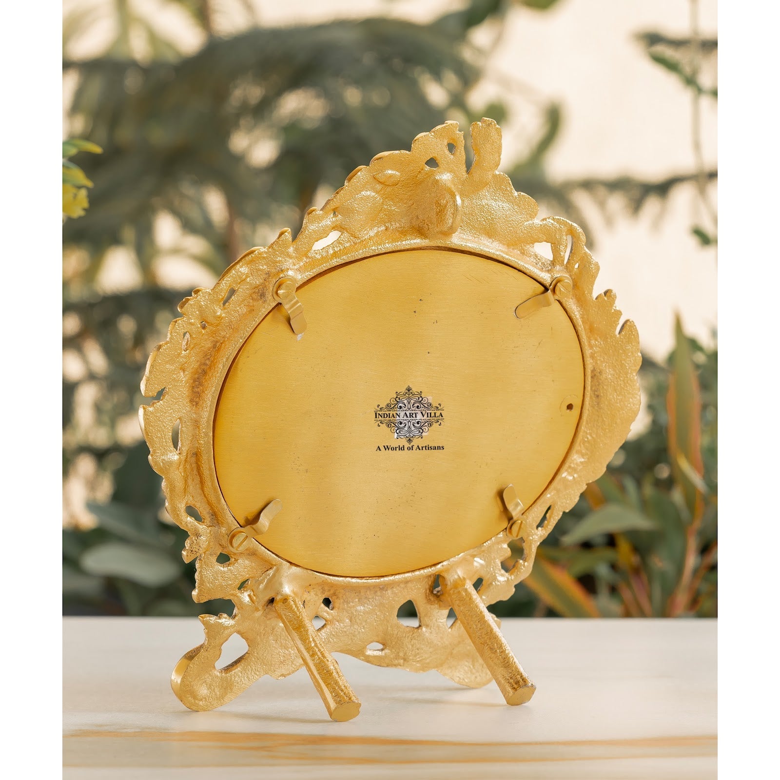 Brass Finish Photo Frame with Floral Design, Antique Golden Finish, 4x6 Inch – Decorative Tabletop & Home Décor Gift Item