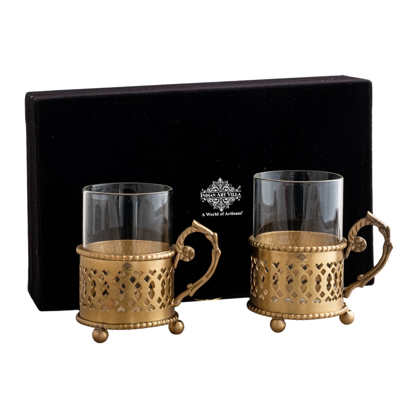 Pure Brass Tea Cup Set of 2 & 4 with Black Velvet Gift Box-170 ML