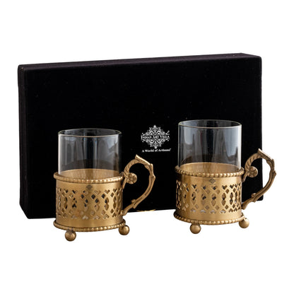 Pure Brass Tea Cup Set of 2 & 4 with Black Velvet Gift Box-170 ML