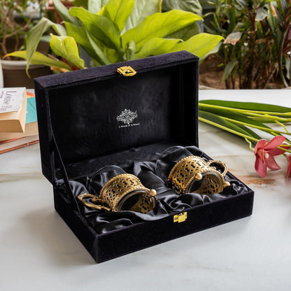 Pure Brass Tea Cup Set of 2 & 4 with Black Velvet Gift Box-170 ML