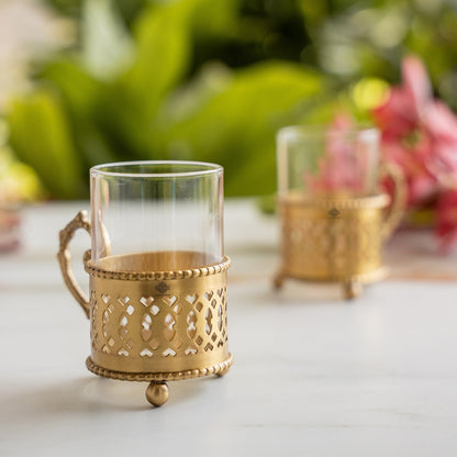 Pure Brass Tea Cup Set of 2 & 4 with Black Velvet Gift Box-170 ML