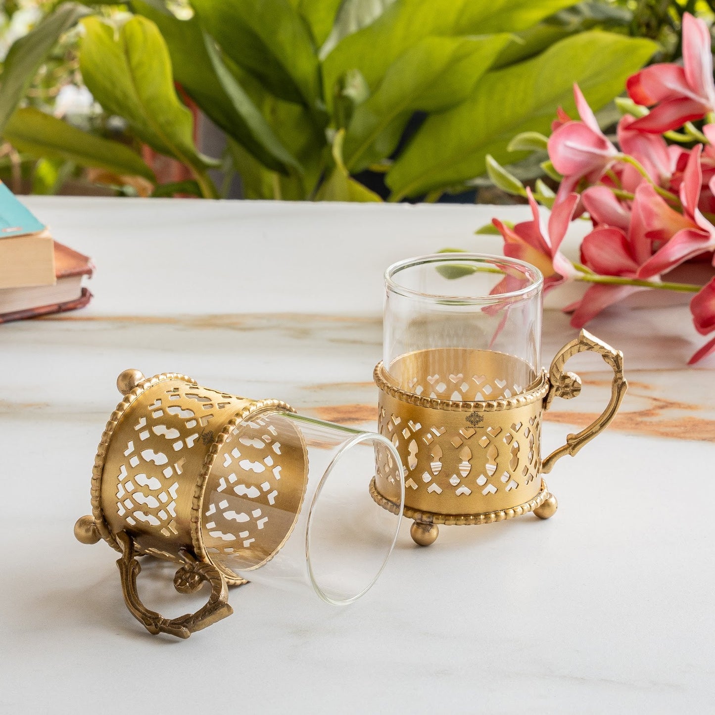 Pure Brass Tea Cup Set of 2 & 4 with Black Velvet Gift Box-170 ML