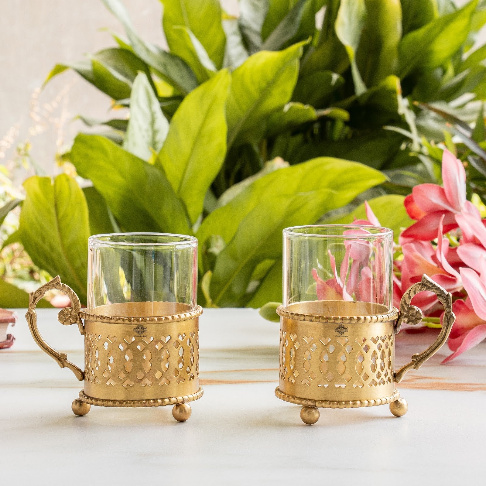 Pure Brass Tea Cup Set of 2 & 4 with Black Velvet Gift Box-170 ML