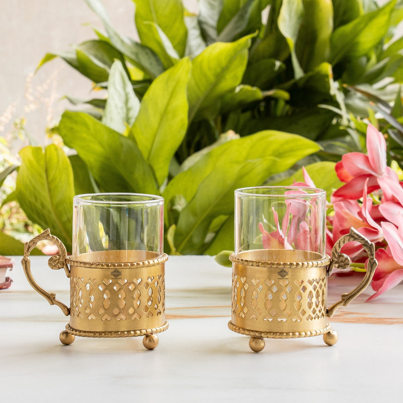 Pure Brass Tea Cup Set of 2 & 4 with Black Velvet Gift Box-170 ML