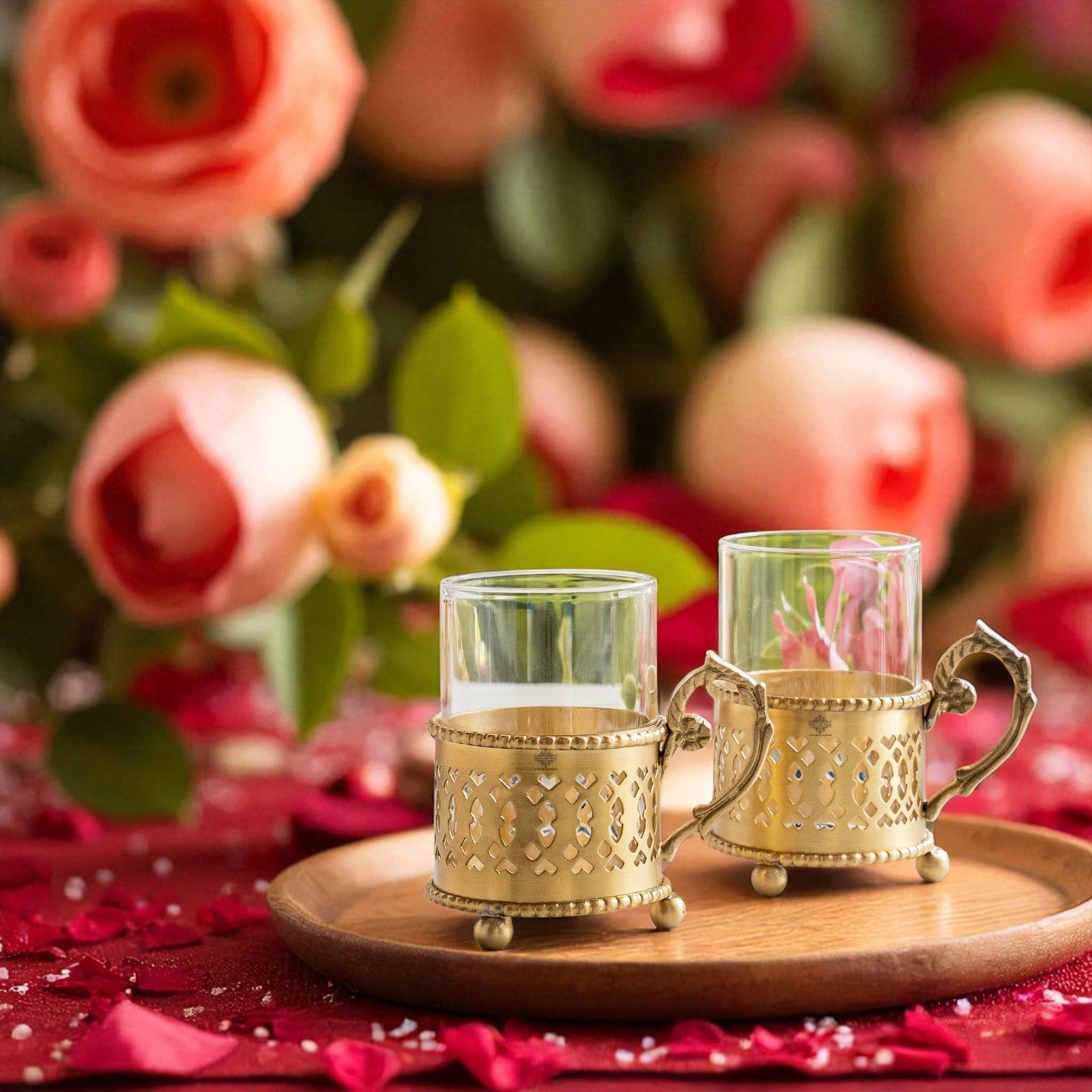 Pure Brass Tea Cup Set of 2 & 4 with Black Velvet Gift Box-170 ML