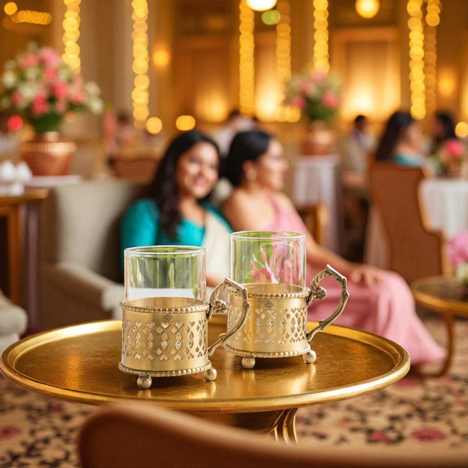 Pure Brass Tea Cup Set of 2 & 4 with Black Velvet Gift Box-170 ML