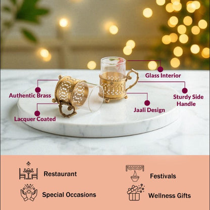 Pure Brass Tea Cup Set of 2 & 4 with Black Velvet Gift Box-170 ML