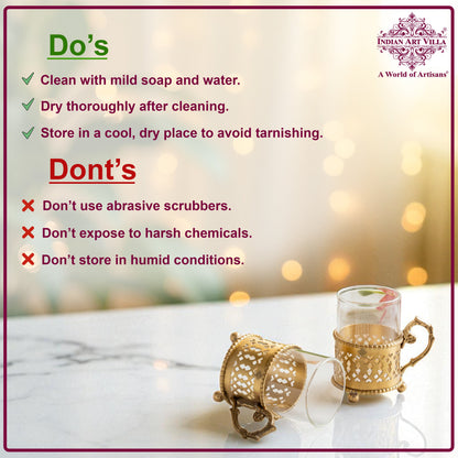 Pure Brass Tea Cup Set of 2 & 4 with Black Velvet Gift Box-170 ML