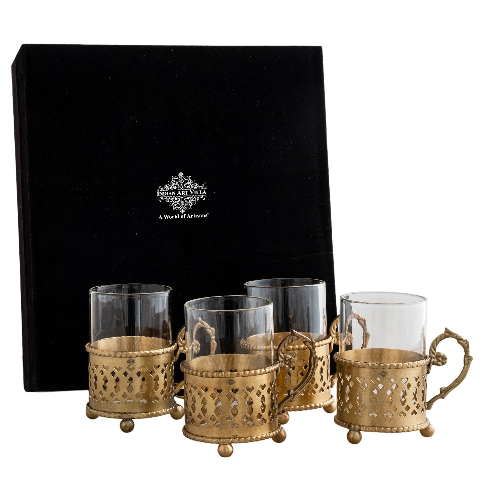 Pure Brass Tea Cup Set of 2 & 4 with Black Velvet Gift Box-170 ML