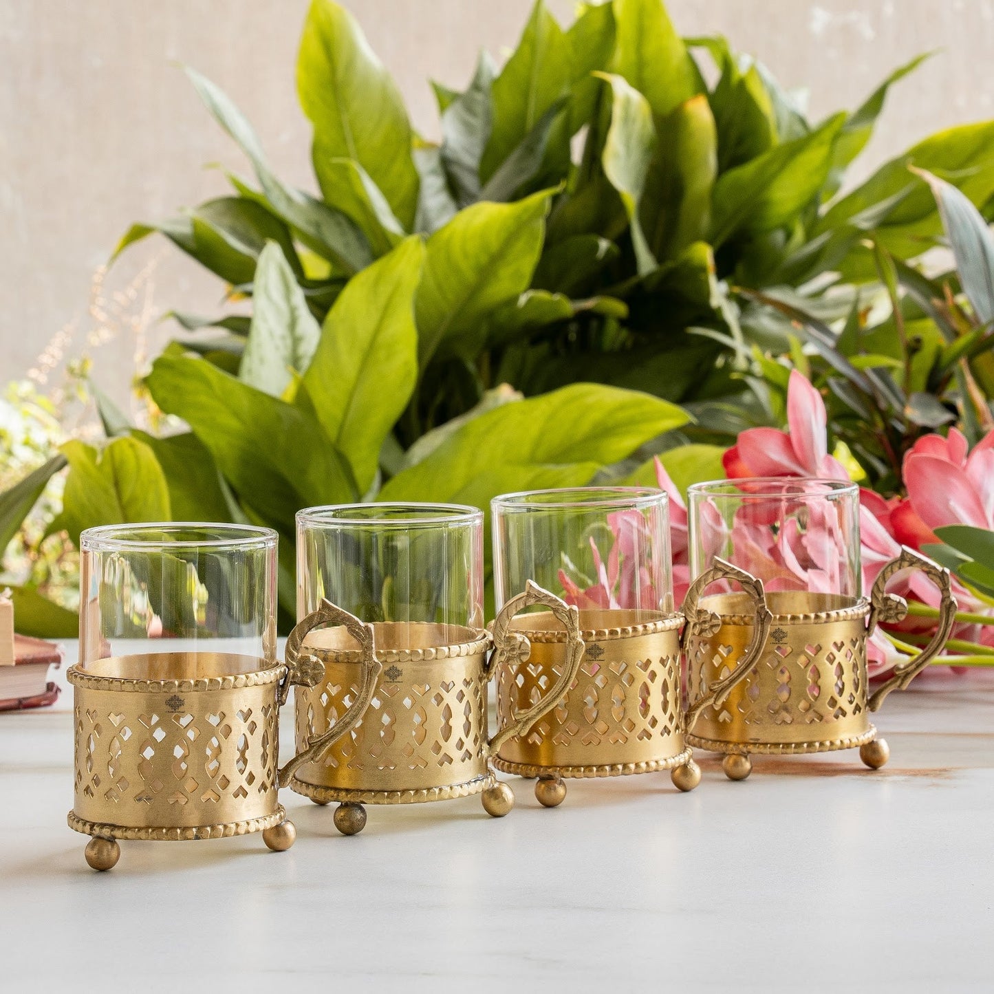 Pure Brass Tea Cup Set of 2 & 4 with Black Velvet Gift Box-170 ML