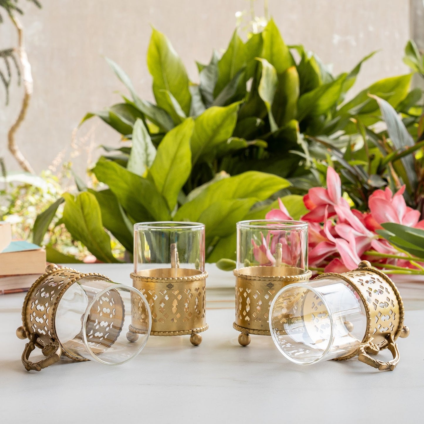 Pure Brass Tea Cup Set of 2 & 4 with Black Velvet Gift Box-170 ML