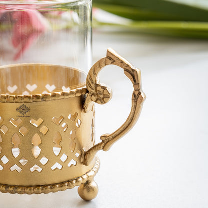 Pure Brass Tea Cup Set of 2 & 4 with Black Velvet Gift Box-170 ML